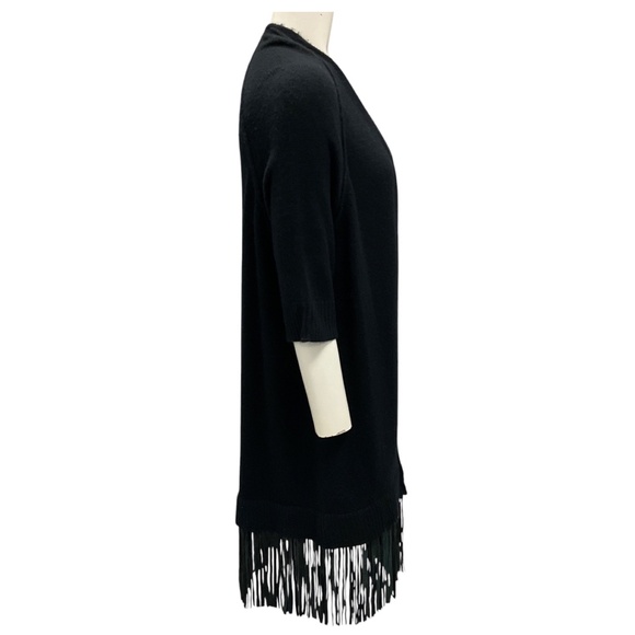 ZADIG & VOLTAIRE BLACK CASHMERE KNIT SWEATER WITH LAMB LEATHER FRINGE PALOMA CAR - Picture 2 of 5